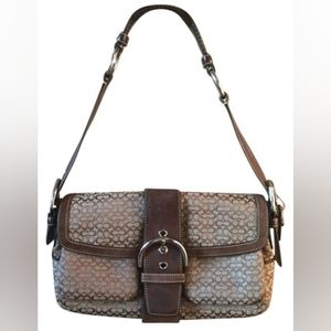 COACH Brown Leather & Suede #3628 Signature Soho Buckle-flap Bag
